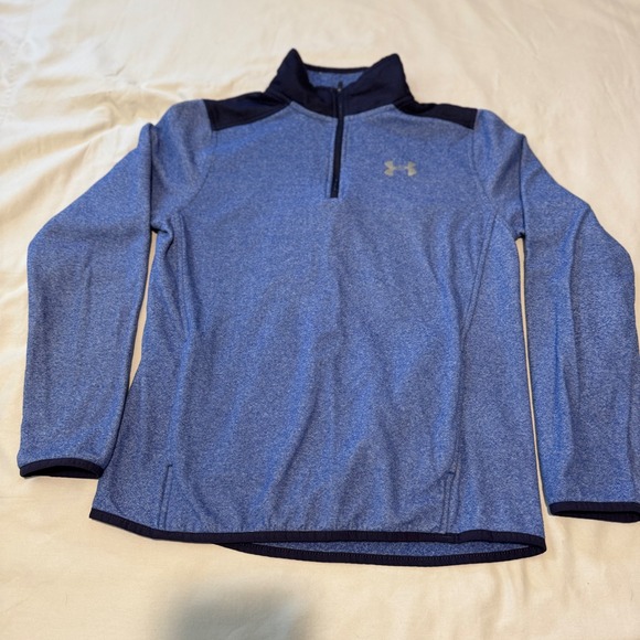 Under Armour Pullover Youth Large YLG Blue 1/4 Zip ColdGear Athletic Top - Picture 1 of 9